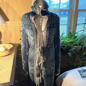 FREE PEOPLE long bohemian sweater with hood and tie closures.  Medium